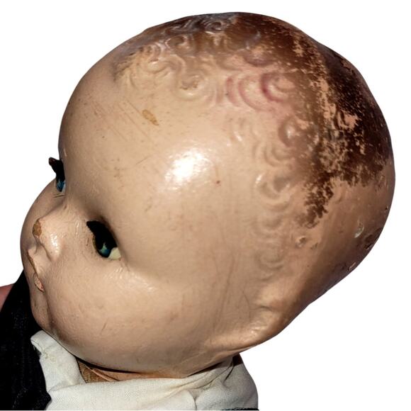 16" Vintage Charrning Composition Tin Eyes ~ Curly Molded Hair ~ School Boy Doll - Picture 7 of 14